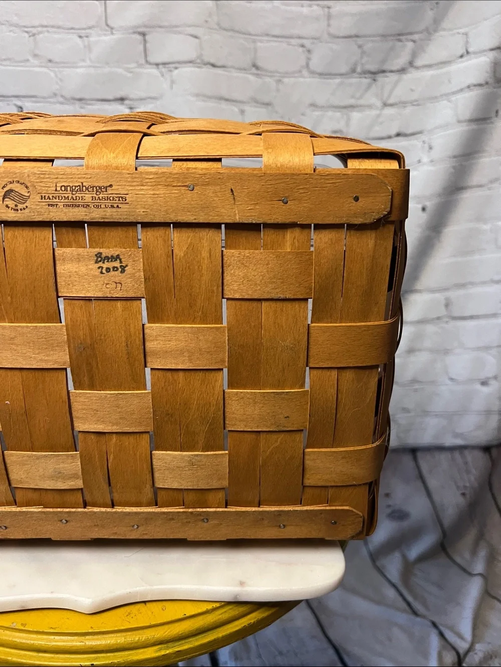 Longaberger 2008 Handwoven large Basket Plastic Protector Liner D-Ring Vintage